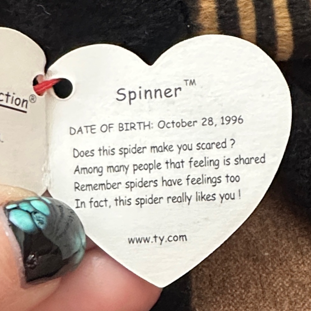Beanie baby Ty Spinner Black and Gold Striped Plush Spider - Picture 6 of 7